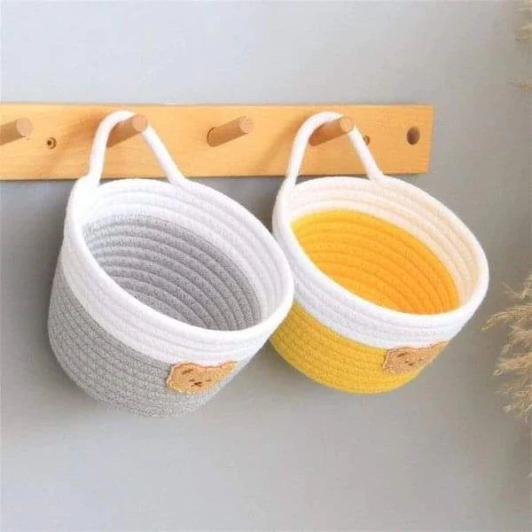 Multipurpose Round-Shaped Handmade Bright-Colored Delicate Cotton Rope Sundries Basket|Living Room |Bedroom |Kitchen| Closet Organizer | Blanket Toys Pillow Towels  {7 x 4.3} inches