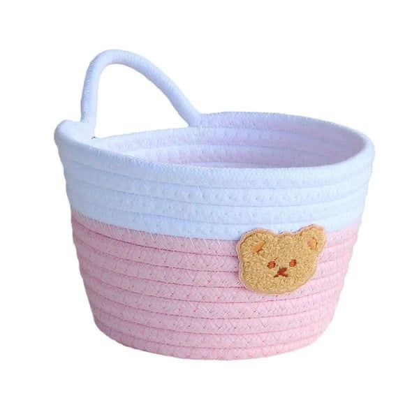 Multipurpose Round-Shaped Handmade Bright-Colored Delicate Cotton Rope Sundries Basket|Living Room |Bedroom |Kitchen| Closet Organizer | Blanket Toys Pillow Towels  {7 x 4.3} inches