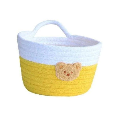 Multipurpose Round-Shaped Handmade Bright-Colored Delicate Cotton Rope Sundries Basket|Living Room |Bedroom |Kitchen| Closet Organizer | Blanket Toys Pillow Towels  {7 x 4.3} inches