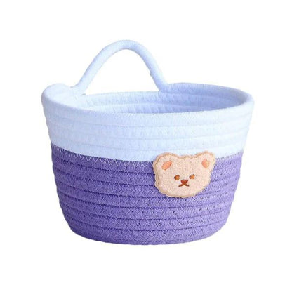 Multipurpose Round-Shaped Handmade Bright-Colored Delicate Cotton Rope Sundries Basket|Living Room |Bedroom |Kitchen| Closet Organizer | Blanket Toys Pillow Towels  {7 x 4.3} inches