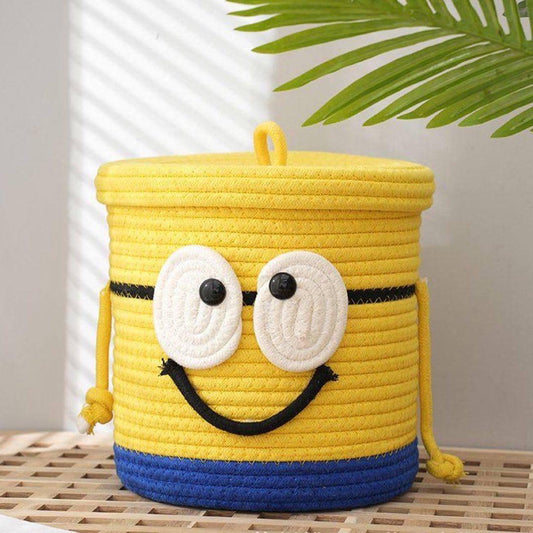 Round Quality Woven Cotton Rope Storage Basket with Lid |Big Eyed Storage Basket| Multipurpose Storage Organizer| Kitchen|Fruits|Office|Home Decor| Living Room| Bedroom|Closet Organizer| Dust Resistant Quality Cotton Basket| 34cm x 34cm