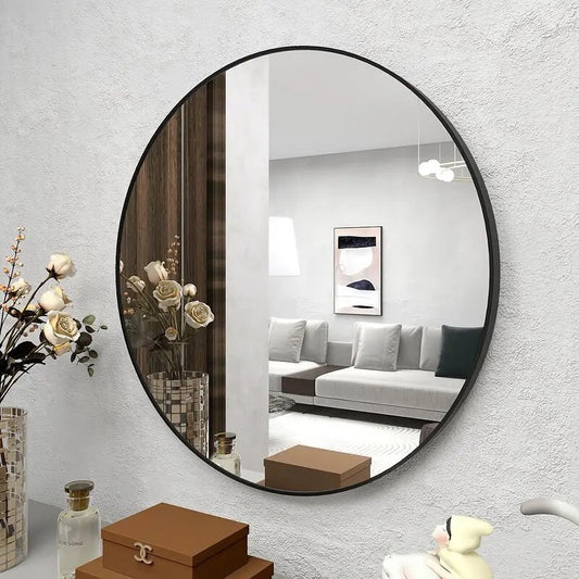 Contemporary Round Mirror | Elegant Metal Frame Glass Mirror| Glass Mirror Metal Frame Mirror Modern Wall Mirror Bathroom Vanity Mirror Entryway Mirror Living Room Mirror| Bathroom Living Room Bedroom Entryways Home Decor