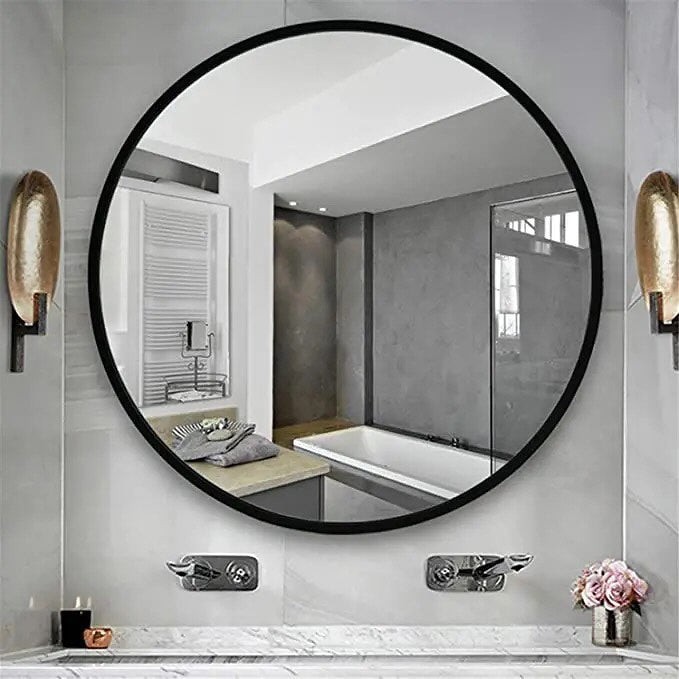 Contemporary Round Mirror | Elegant Metal Frame Glass Mirror| Glass Mirror Metal Frame Mirror Modern Wall Mirror Bathroom Vanity Mirror Entryway Mirror Living Room Mirror| Bathroom Living Room Bedroom Entryways Home Decor