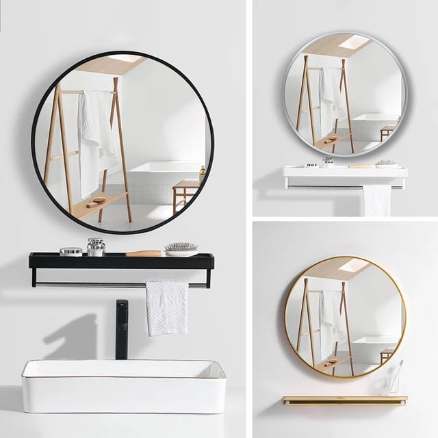 Contemporary Round Mirror | Elegant Metal Frame Glass Mirror| Glass Mirror Metal Frame Mirror Modern Wall Mirror Bathroom Vanity Mirror Entryway Mirror Living Room Mirror| Bathroom Living Room Bedroom Entryways Home Decor