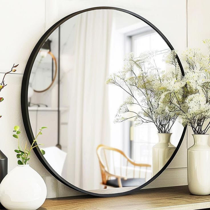 Contemporary Round Mirror | Elegant Metal Frame Glass Mirror| Glass Mirror Metal Frame Mirror Modern Wall Mirror Bathroom Vanity Mirror Entryway Mirror Living Room Mirror| Bathroom Living Room Bedroom Entryways Home Decor