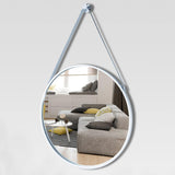 Furaha Finds Round Hanging Mirror with Strap – 60cm Nordic-style decorative wall mirror for living rooms, bathrooms, and modern home décor.