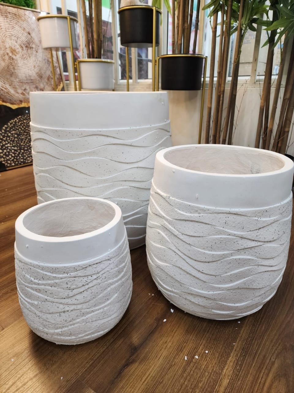 3 Piece Set of High Quality Inspirational Concrete Flower Pots | Creative Design Planters with Drainage Hole (Indoor/Outdoor)