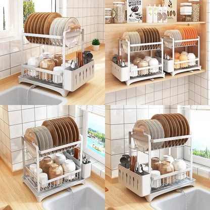 High Quality Classy Dish Rack Rust Resistant Kitchen Organizer with Cutlery Holder and Dish Drainer