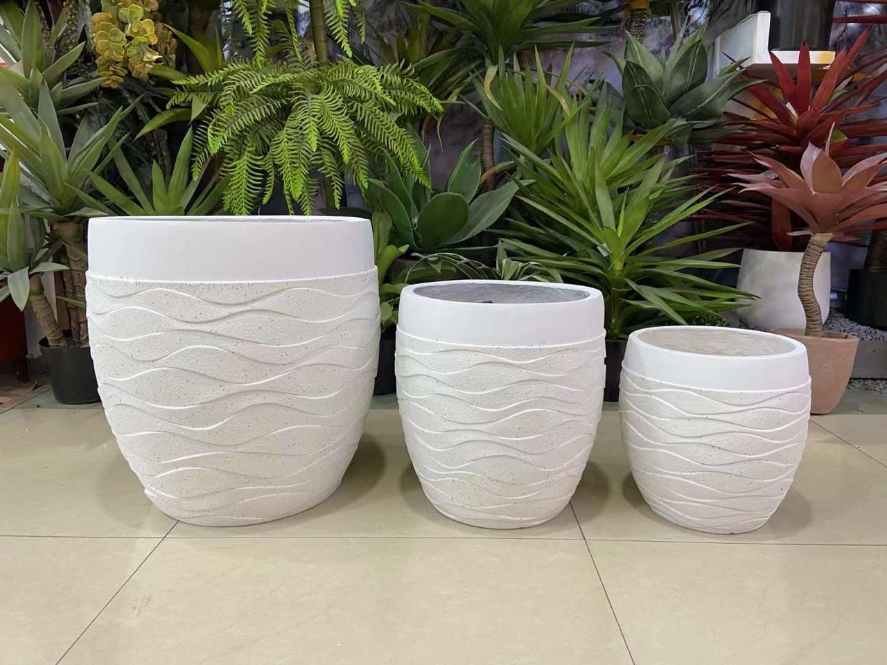 3 Piece Set of High Quality Inspirational Concrete Flower Pots | Creative Design Planters with Drainage Hole (Indoor/Outdoor)