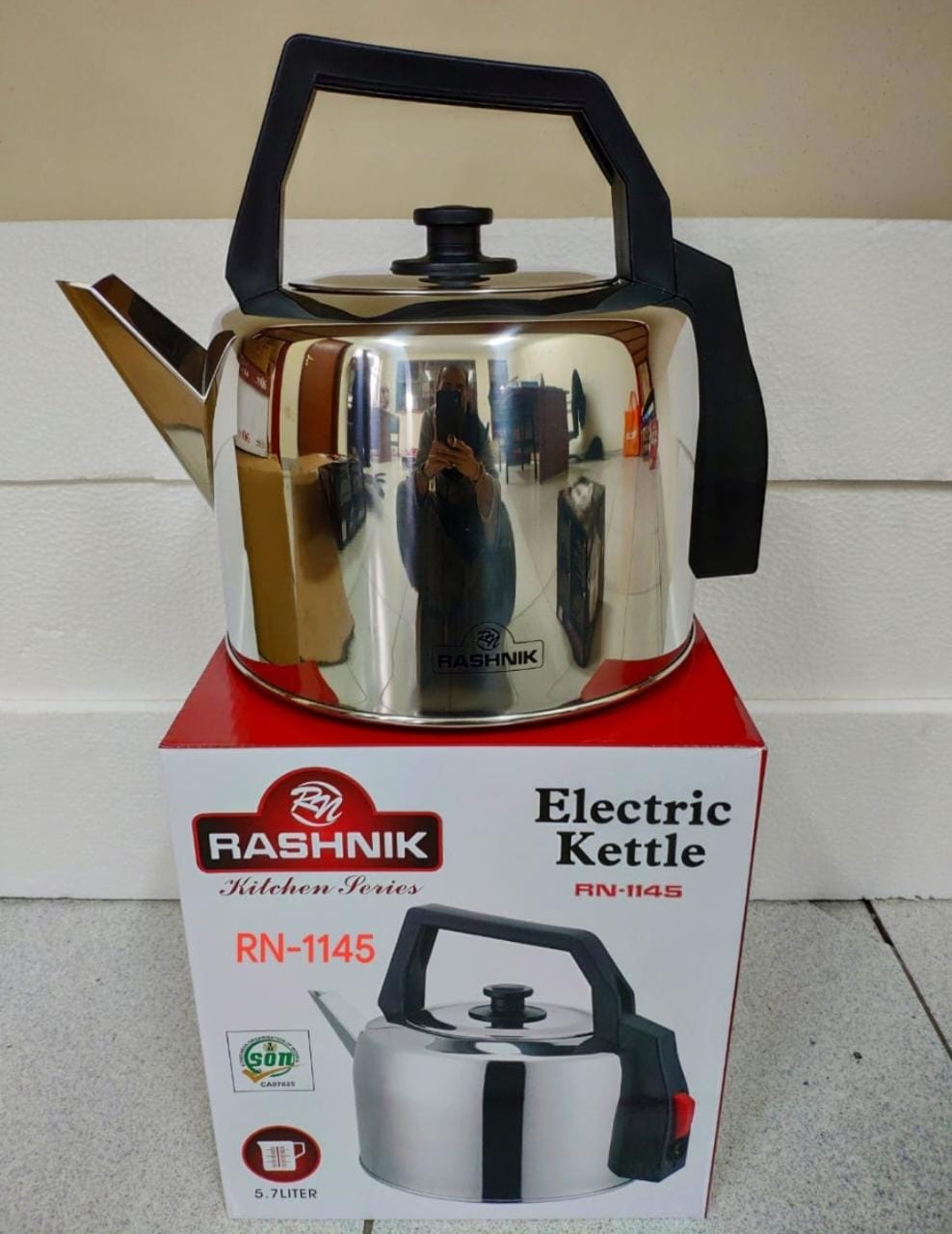 Rashnik Kitchen series RN-1145 Electric Kettle,5.7litres 2200 watts, Stainless steel, cordless,Auto Shut-Off,Ergonomic handle,Water Boiler and Warmer, Kitchen Gadgets