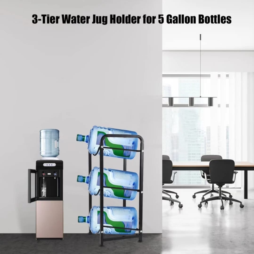 3Tier Water Bottle Holder Rack  Heavy Duty Carbon Steel, Rust Proof, Space Saving Design (Black)