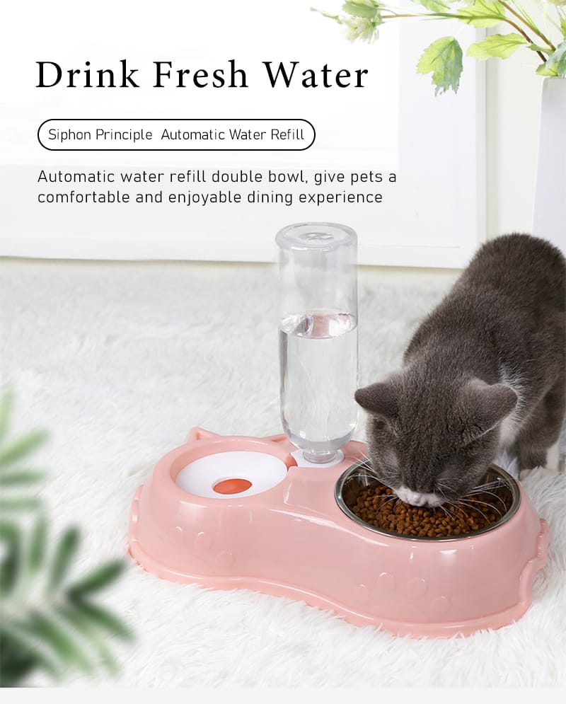 Automatic Single Pet Bowl Plus Water Dispenser,Safe Pets, Healthy Material, Cats and Dogs feeder, Easy Clean, Automatic Water Refill,