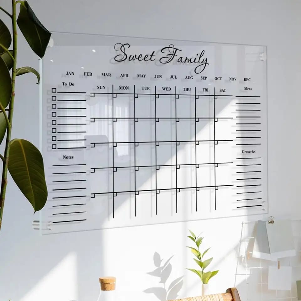 42cm x 29.7cm Multipurpose Durable Acrylic Notes Board, Meal Planner  || Erasable & Stylish | Easily Mountable | Offices | Kitchen | Workspaces