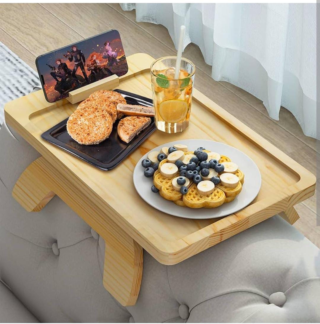 Bamboo Seat Arm Organizer Tray  | Versatile and Stylish Tray for Drinks, Snacks, and Personal Items