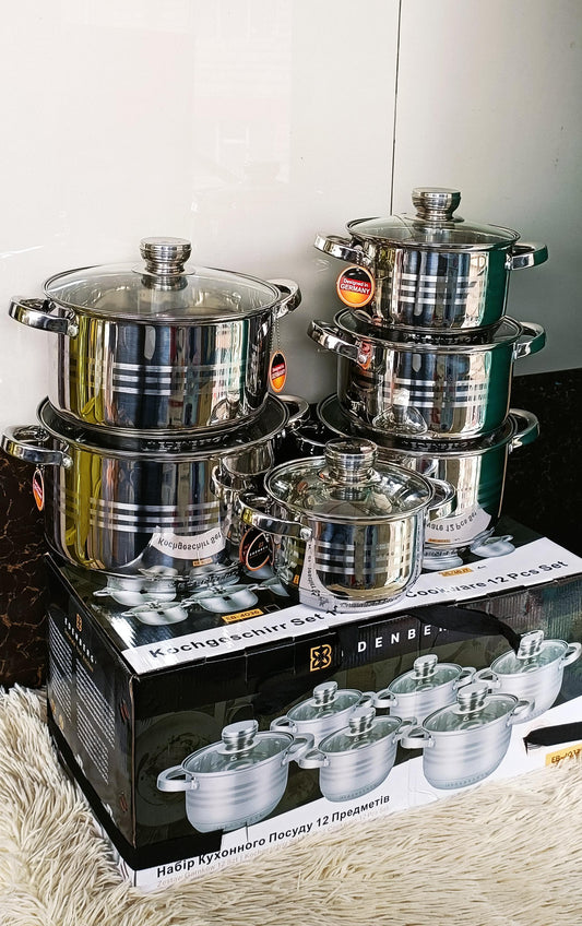 12pc Edenberg Stainless Sufurias Set | Durable and Elegant Cookware for Versatile Cooking