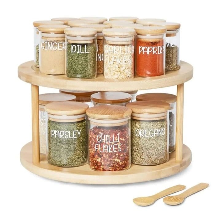 Bamboo Rotating Spice Rack 360° Rotating Organizer for Kitchen Spices and Condiments