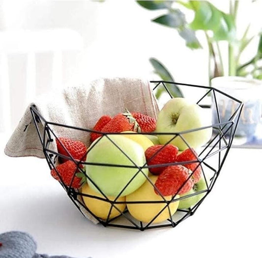 Geometric metallic Fruit storage basket,Fruit Bowl, Vegetable Holder, Countertop Fruit Basket,Snack Holder,Home Decor,Durable,Black