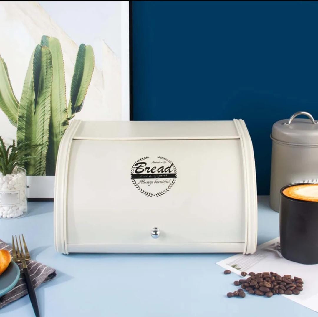 Alloy Bread Bin with Roll Lid Kitchen Counter Storage for Pastries, Available in Black & Off White