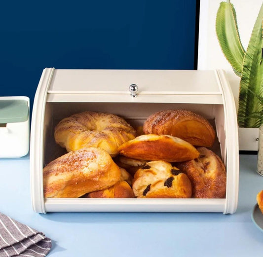 Alloy Bread Bin with Roll Lid Kitchen Counter Storage for Pastries, Available in Black & Off White