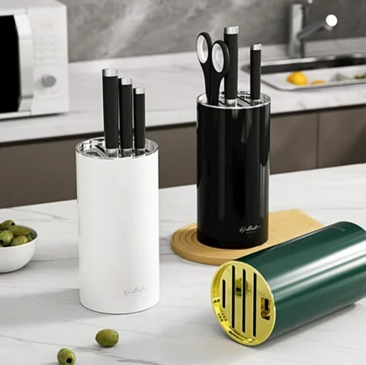 Alloy Knife Holders & Cutlery Organizers | Removable Stainless Steel Rack, Stylish Round Design (Green & Black)