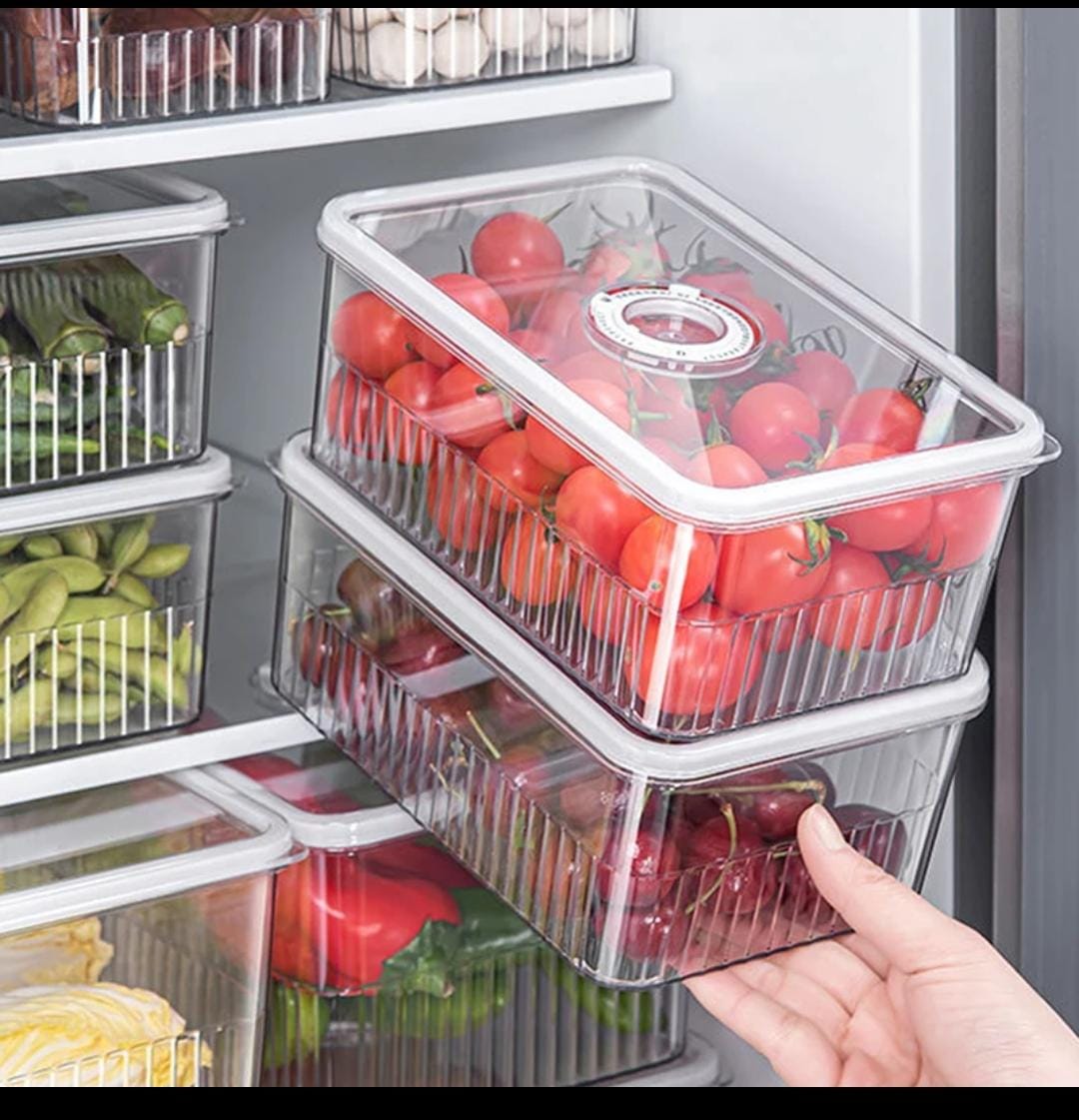 Acrylic Fridge Storage Containers With Lid,Clear, Stackable Fridge Organiser, Easy Clean,Fruit Salad Vegetable Cereal Storage,