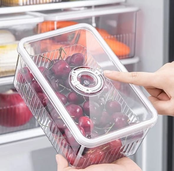 Acrylic Fridge Storage Containers With Lid,Clear, Stackable Fridge Organiser, Easy Clean,Fruit Salad Vegetable Cereal Storage,