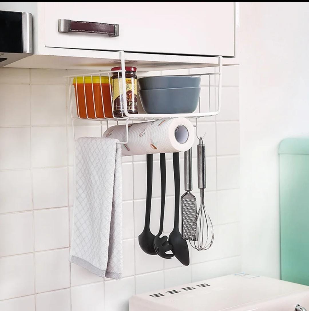 Metallic Under Shelf Rack White, Space Saving Storage for Kitchen, Office, and Home