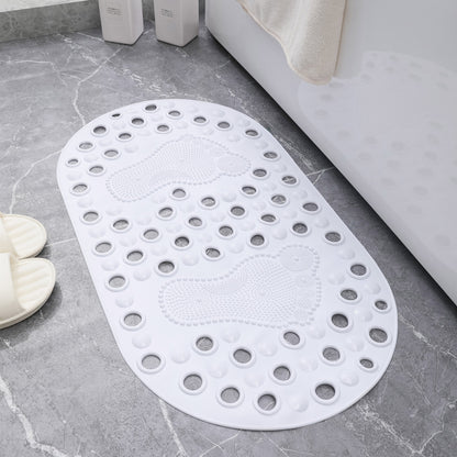 Bathroom Anti Slip Mat with Footprints Strong Suction, Non-Slip (65x35cm) Available in Grey, White, and Beige