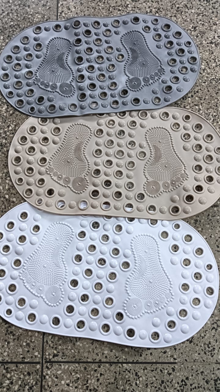 Bathroom Anti Slip Mat with Footprints Strong Suction, Non-Slip (65x35cm) Available in Grey, White, and Beige