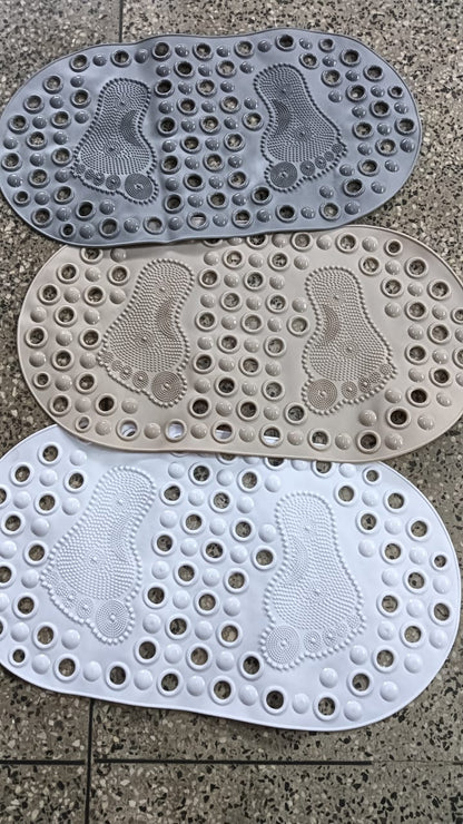 Bathroom Anti Slip Mat with Footprints Strong Suction, Non-Slip (65x35cm) Available in Grey, White, and Beige