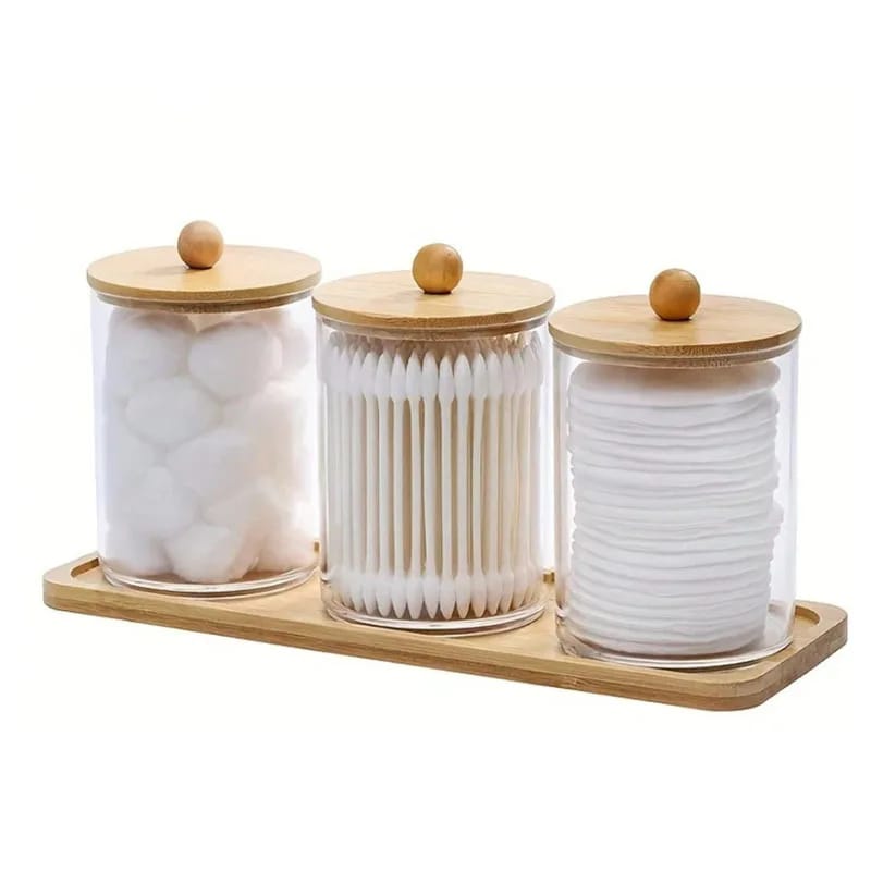 3-Piece Acrylic Storage Box with Bamboo Lids