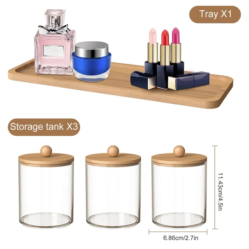 3-Piece Acrylic Storage Box with Bamboo Lids