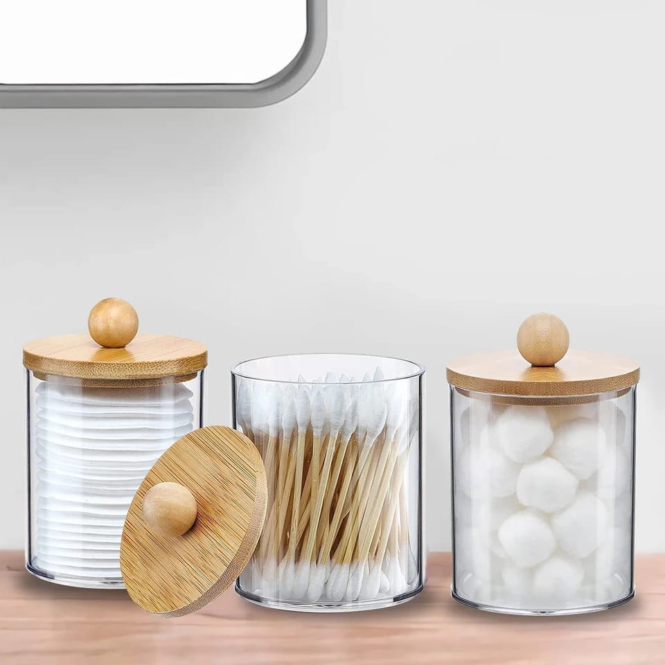 3-Piece Acrylic Storage Box with Bamboo Lids