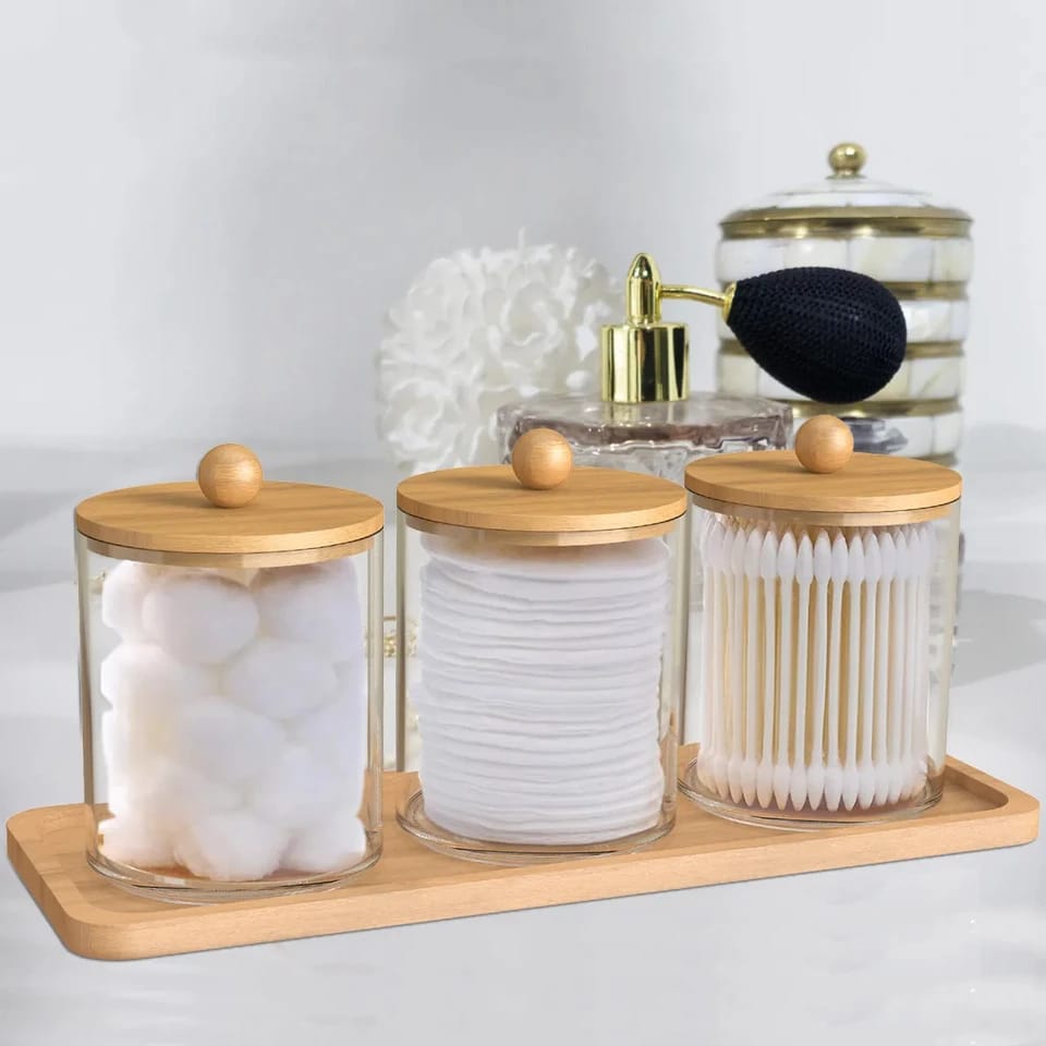 3-Piece Acrylic Storage Box with Bamboo Lids