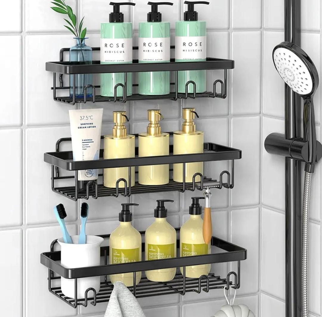 6-Piece Set Shower Caddy Organizer Shelf | Rustproof Stainless Steel Bathroom Organizer with Adhesive - No Drill, Large Capacity Storage