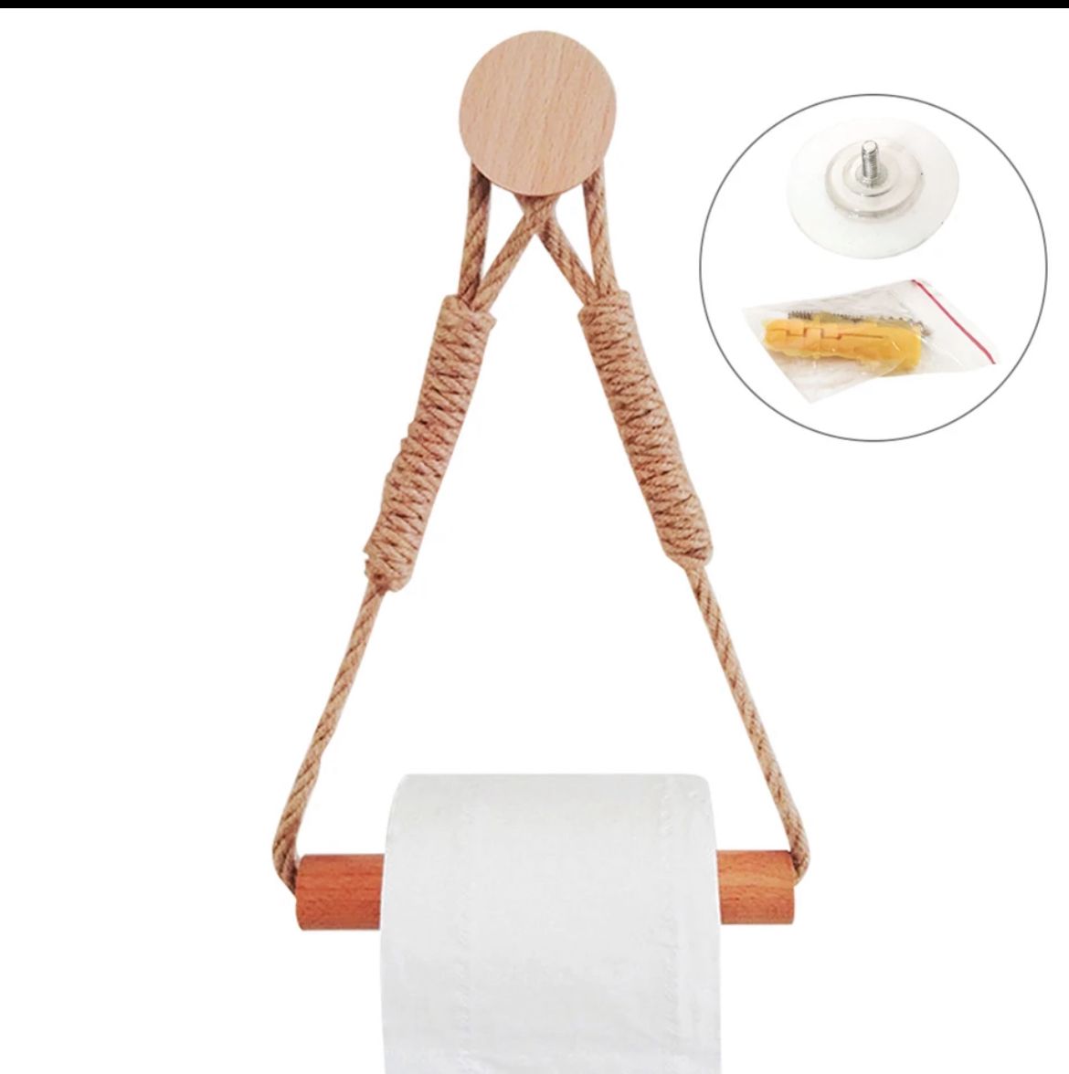 Hemp Rope With Bamboo Hook, Tissue Holder,Wall Mounted, Towel Holder,Roll Holder, Bathroom Decor, Bathroom Accessories