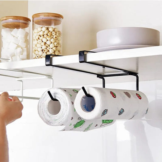 Household Kitchen Utensils Cabinet Paper Towel Rack  Free Perforated Plastic Wrap Storage & Toilet Roll Holder