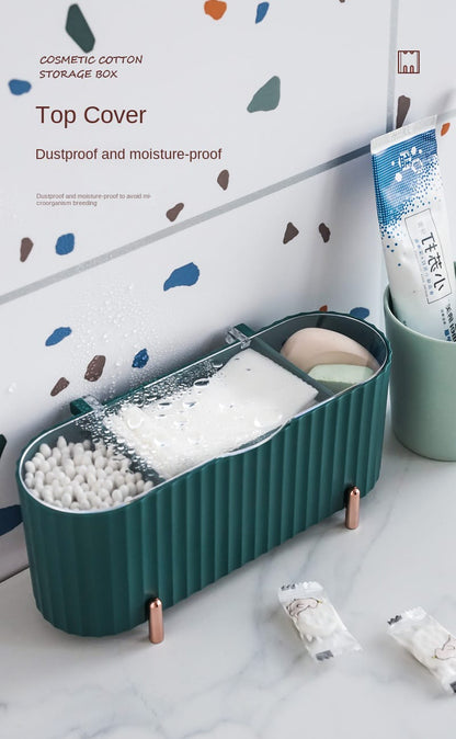 Cosmetics Storage Box | DustProof Makeup Organizer for Cotton Pads, Swabs, Beauty Egg Holder, Bathroom Jewelry Organizer