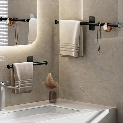 Handle Towel Rack Bar Space Aluminum Punch-Free Wall Hung Black Bathroom Storage Rack