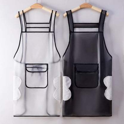 Waterproof Transparent Kitchen Apron Oil Resistant, Wipeable Apron with Pockets for Men & Women, 64x98cm