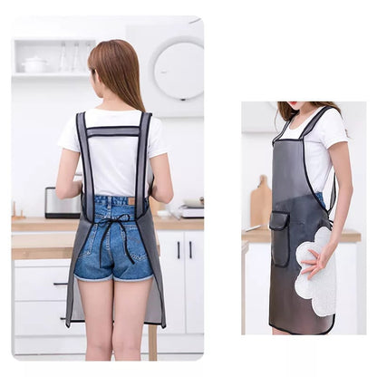 Waterproof Transparent Kitchen Apron Oil Resistant, Wipeable Apron with Pockets for Men & Women, 64x98cm