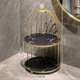 2 Tier Luxury Marble Textured Makeup Storage Organizer with Gold Metal Frame Elegant Cosmetic Organizer, Black & White.