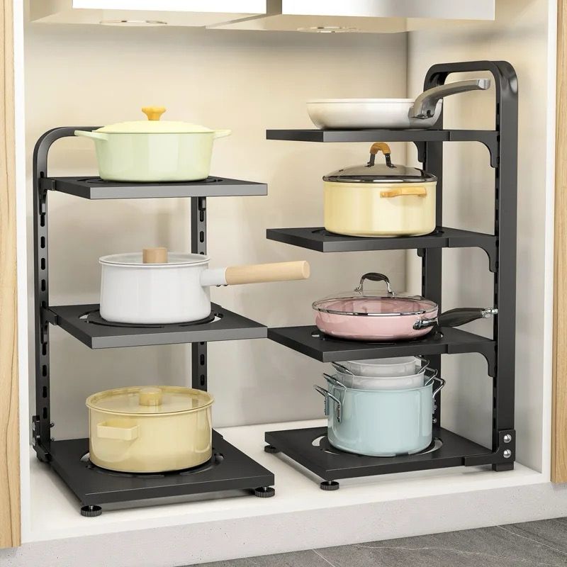 Adjustable Kitchen Storage Rack 3Tier & 4Tier, Carbon Black Steel, Freely Adjustable Shelving