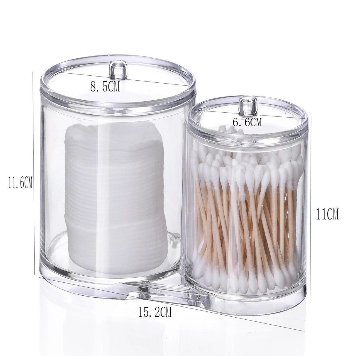 Double Barrel Acrylic Cotton Swab Storage Box Clear Organizer for Cotton Swabs, Pads, and Small Accessories