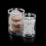 Double Barrel Acrylic Cotton Swab Storage Box Clear Organizer for Cotton Swabs, Pads, and Small Accessories