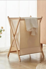 Foldable Laundry Basket with Bamboo Stand Durable Oxford Cloth Hamper for Laundry, Available in Beige and Grey