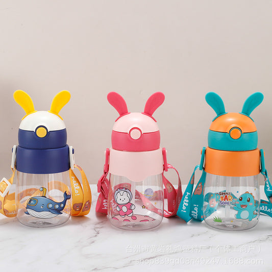 Rabbit Ear Baby Water Bottle |  450ml, PC Material with Straw and Strap