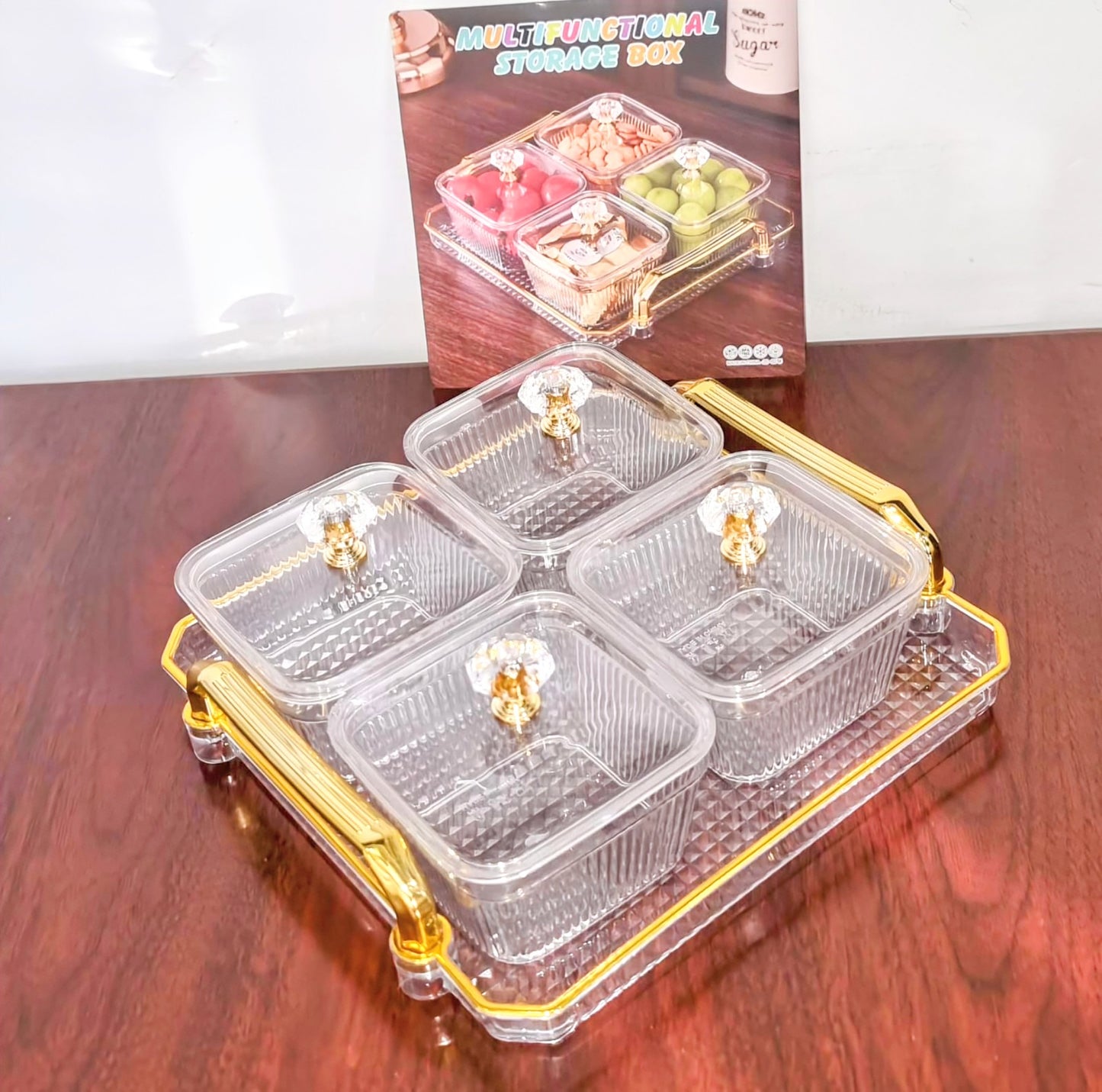 Acrylic Multifunctional Storage Box with 4 Bowls + Tray