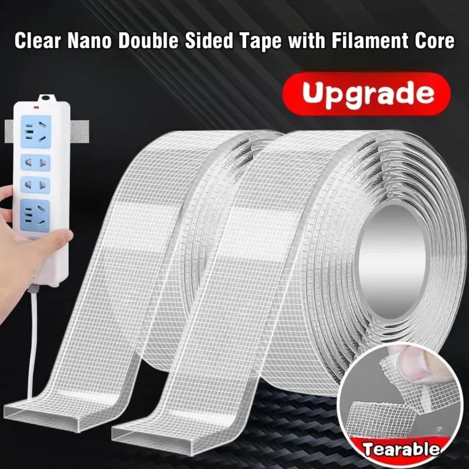 Super Strong Double Sided Adhesive Tape 5cm x 1M Heavy Duty, Waterproof & Reusable Nano Tape for Kitchen & Bathroom