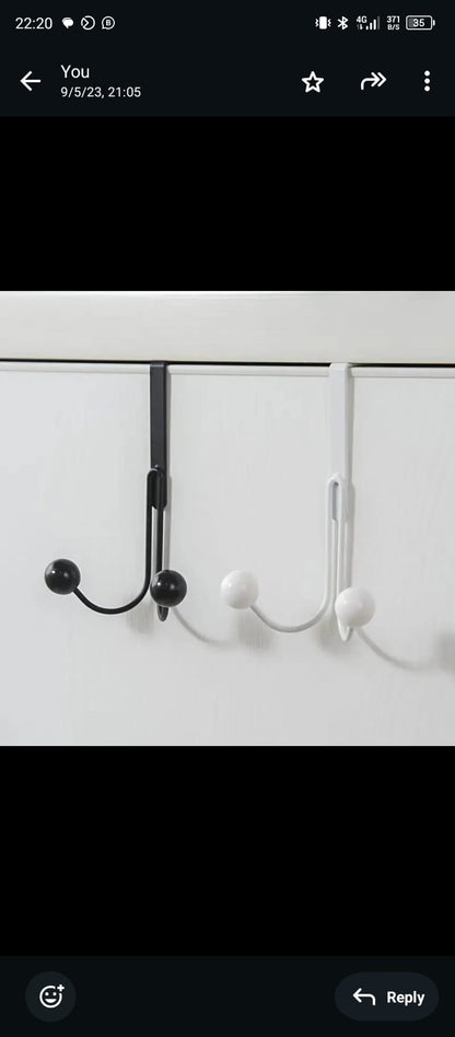 Over The Door Double Hanger Hooks Punch Free Hooks for Hats, Bags, Clothes, Towels, and Coats.